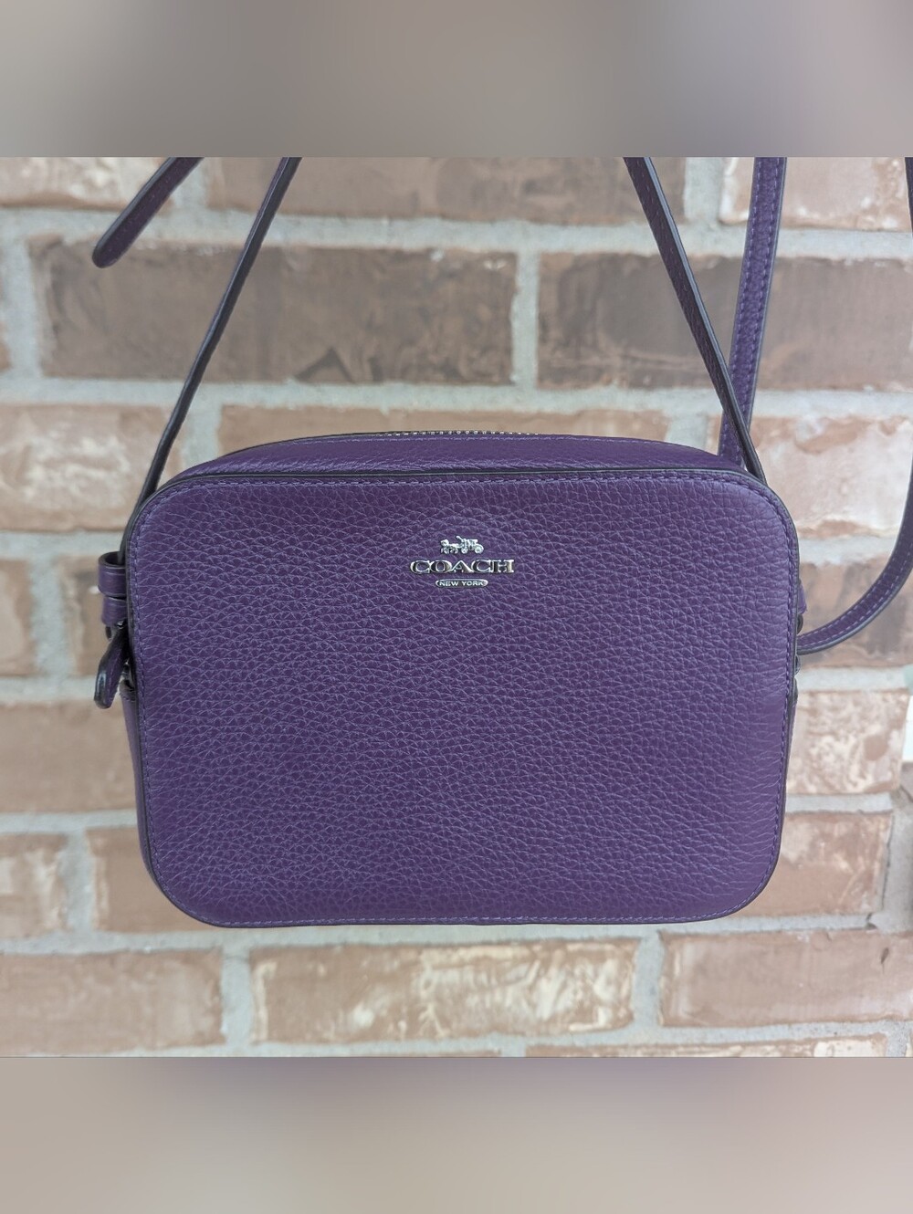 Coach Mini Camera Bag Pebbled Leather Purple Silver Style #87734